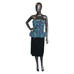 Black Velvet/Blue Glitter Vintage Party Dress - Victor Costa